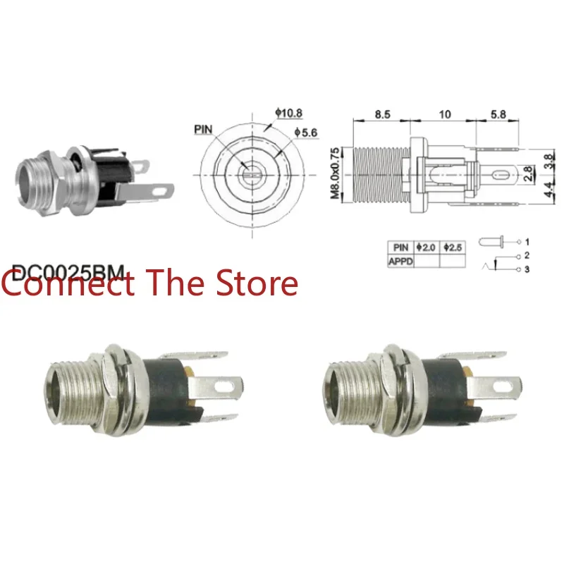 10PCS Supply Dc Head Dc5.5*2.5mm Mother Seat Extended Screw Thread Dc5525   DC Power    DC025M.