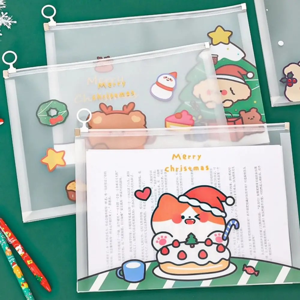Transparent School Stationery Pencil Case Test Paper Snowman Information Pack File Folder Documents Filling Bag PP File Bag