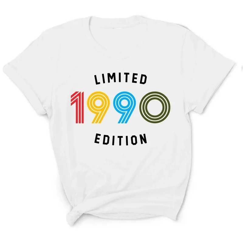 Limited 1990 1999 Edition 90s 34 23 Years Old Birthday Women T Shirts Cotton White Colour T-shirt Fashion Tops Party Clothes