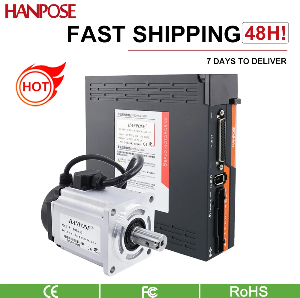 60SS40 2.5A 1.3N.m ASD240 Servo motor Drive kit AC200-240V+3M Encoder Cable For Servo Woodworking CNC Router AC Servo Motor 400W