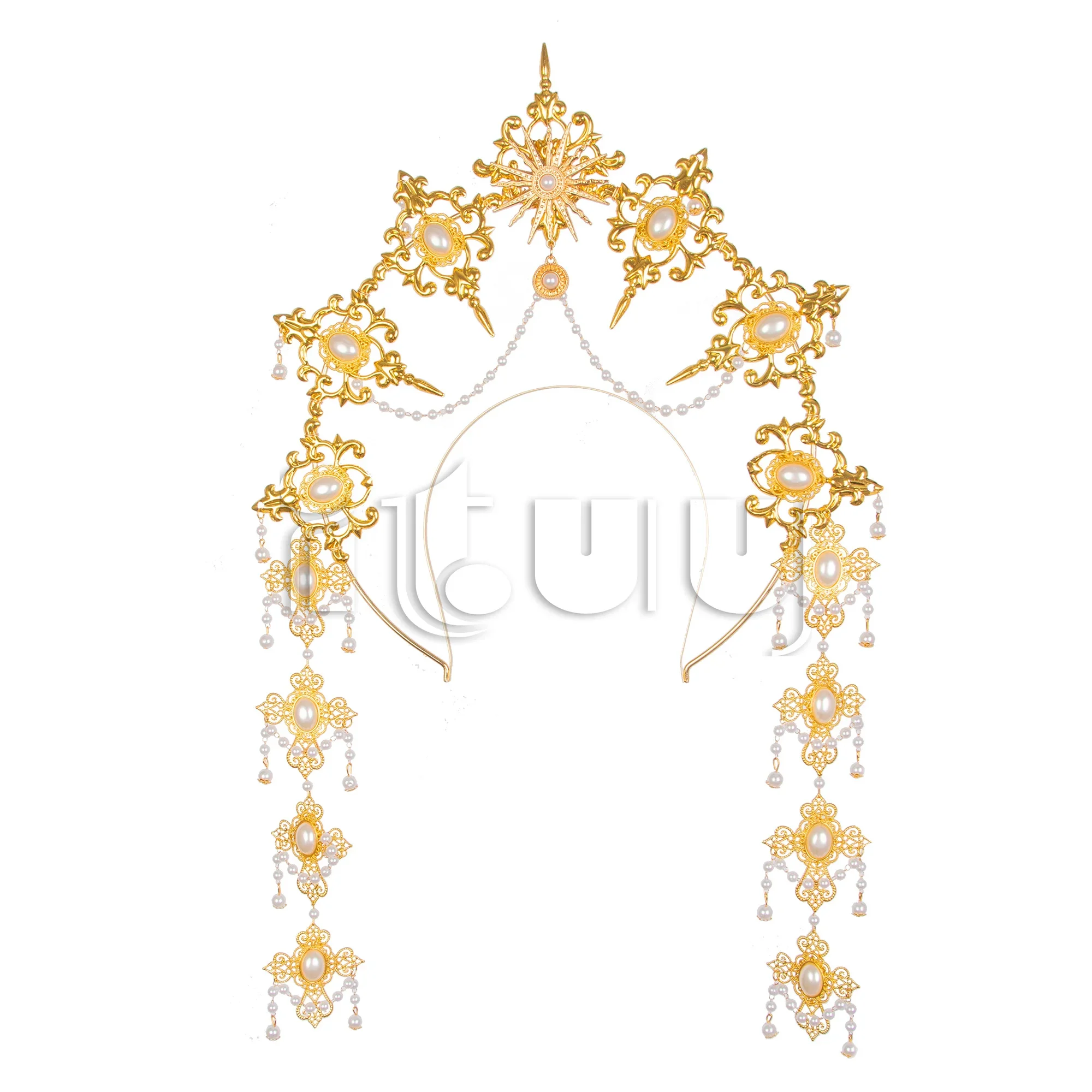 KC Halo casque Lolita déesse du soleil Baroque diadème or pointe Halo couronne bandeau Halloween fête de noël cheveux accessoires