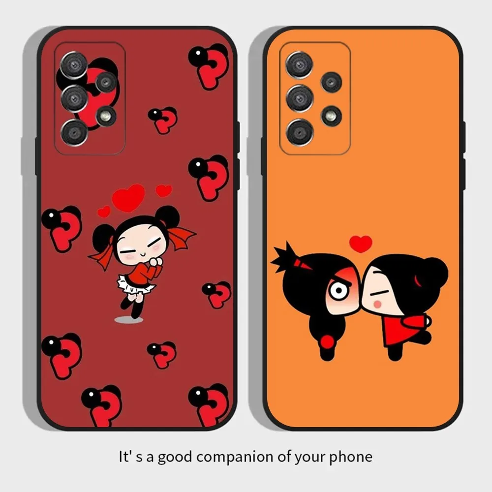 Cartoon P-Pucca Phone Case For Samsung Galaxy A13,A21s,A22,A31,A32,A52,A53,A71,A80,A91 Soft Black Cover