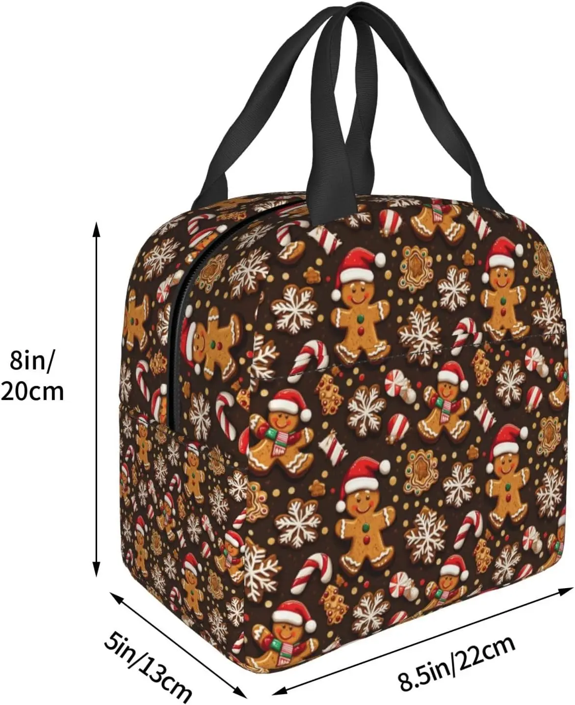 Christmas Gingerbread Man Print Small Lunch Bag Women, Adult Cooler Tote Bag Box Insulated for Work Travel Gym with Front Pocket