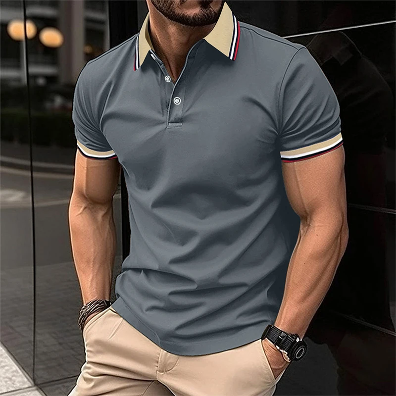 Men Summer Solid Casual Office Breathable Cotton Polo Shirt Fashion Brand Male Business High Quality Striped Short Sleeve Top