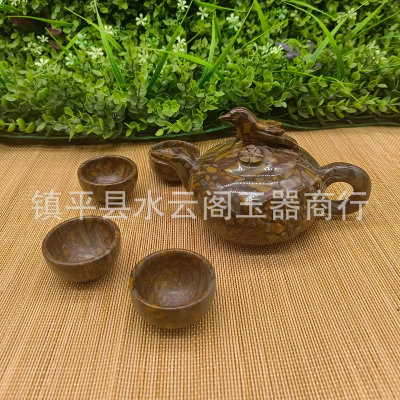 

Jade Teapot Nuvacite Jade Teapot Tea Pot Tea Cup Single Chinese Style Kung Fu Colorful Stone Tea Set for Brewing Tea