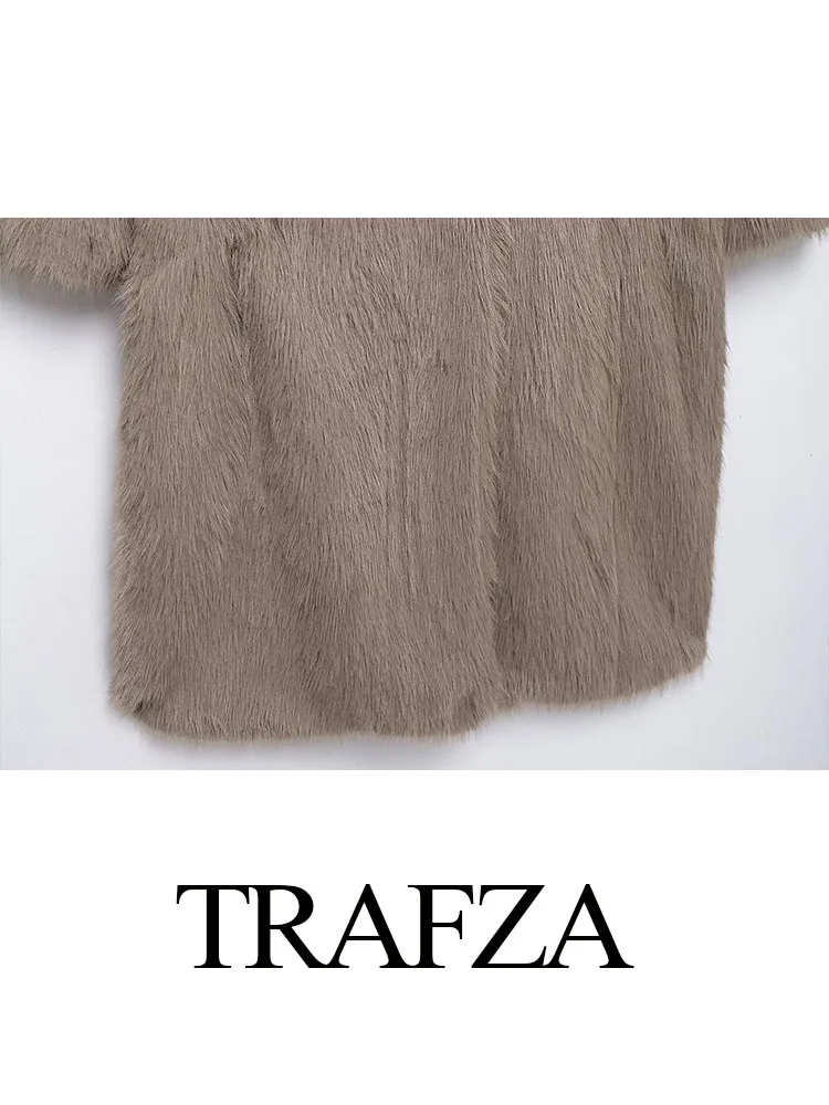 Trafza feminino inverno elegante turn down collar botões decorar quente casaco longo jaqueta de pele do falso mulher mangas compridas casual outerwear