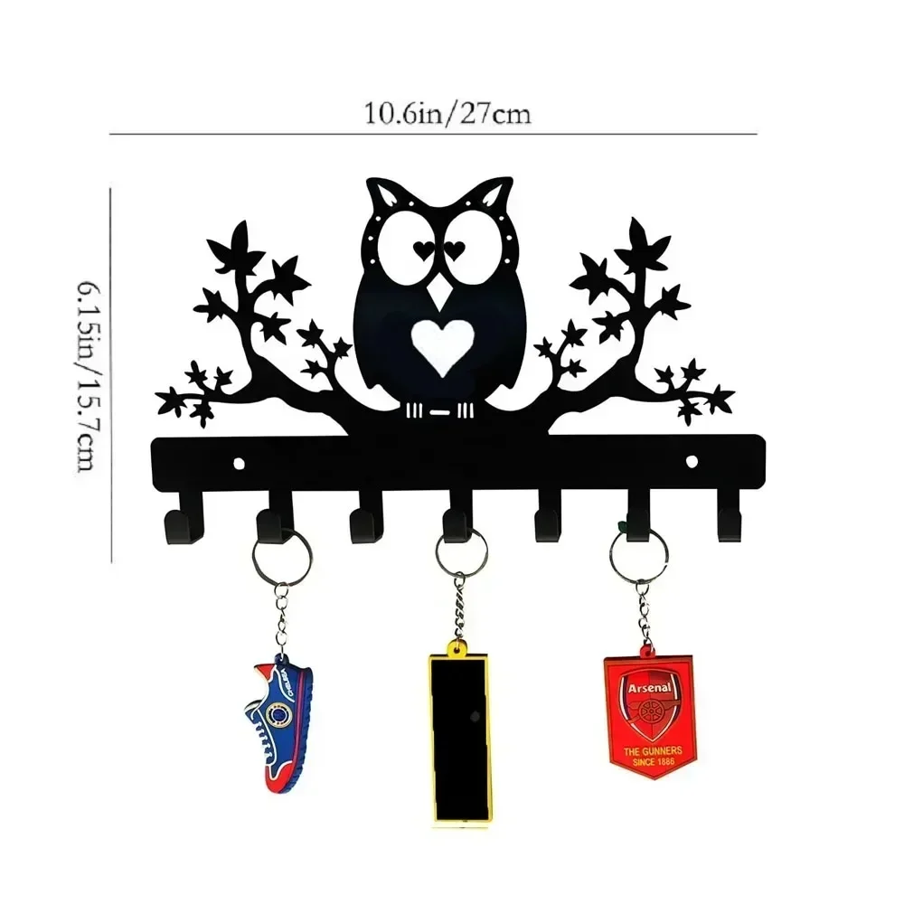 1pc Metal Owl Key Hanger on Maple – Sophisticated Steel Key Holder and Rack. Graceful Wall Hanging Towel and Coat Rack Organizer