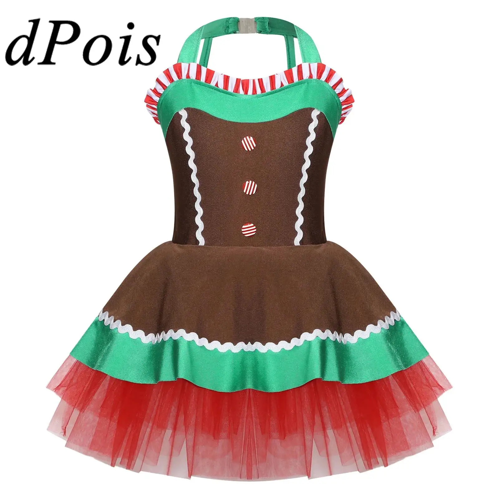 

Костюм пряничного человечка для девочек, ролевое рождественское платье, балетное платье-пачка без рукавов для косплея, карнавальная праздничная одежда