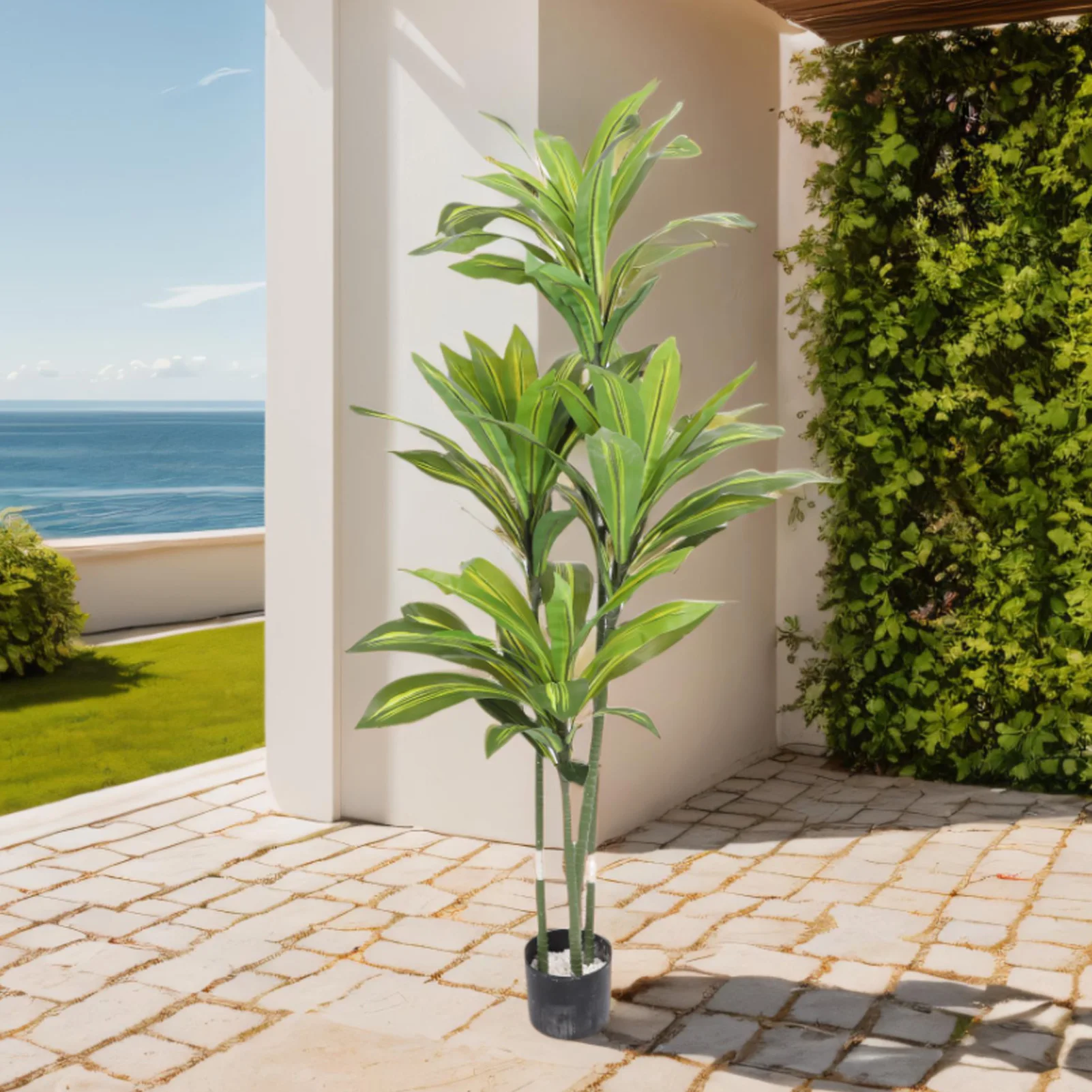 

Faux Dracaena Fragrans Tree ABS PU Artificial Dracaena Fragrans Fake Floor Potted Plant for Home Office Living Room Decor