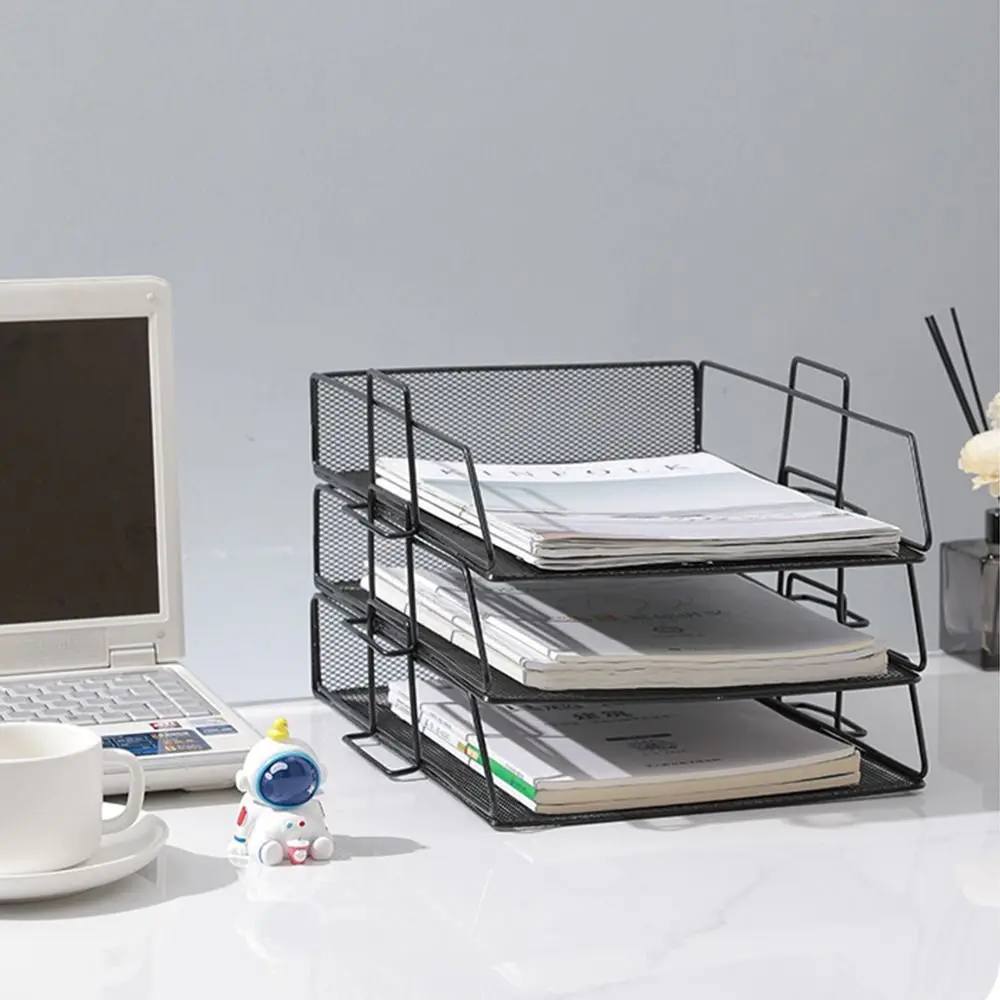 Fashion Desktop Organizer Stackable File Rack File Organizer Papers Rack A4 File Storage Tray INS Style Laminated Sundries