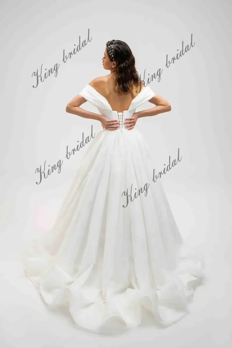 Benutzerdefinierte Blumen Organza Brautkleid Boho Träger Brautkleider TÜL HOCHZEITSKLEID A-Linie Brautkleid Schatz Brautkleider