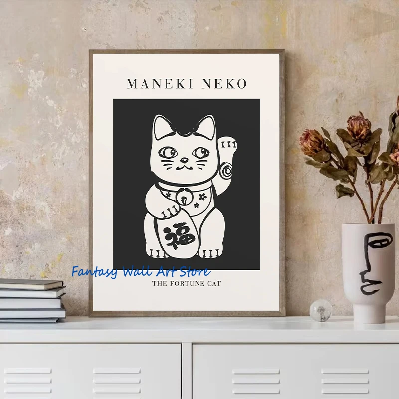 Japanese Lucky Cat The Fortune Cat Maneki Neko Minimalist Lucky Wealth Poster Canvas Painting Wall Picture Home Room Store Decor