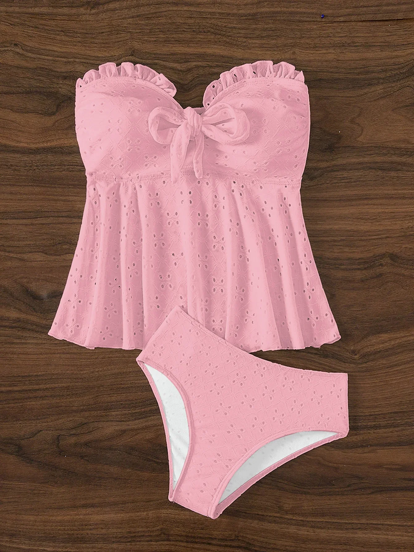 보타이 패치워크 비키니 세트 오프숄더 여성 수영복 홀로우 아웃 여성 수영복 솔리드 하이웨이스트 비키니