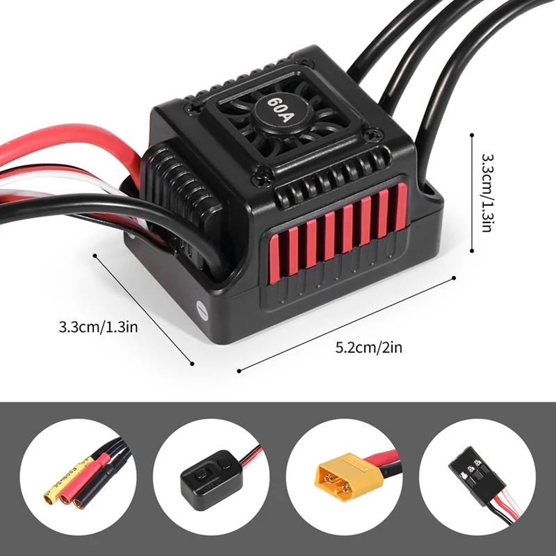 Sensorloze Borstelloze Waterdichte Auto Esc 60a Xt60 Plug