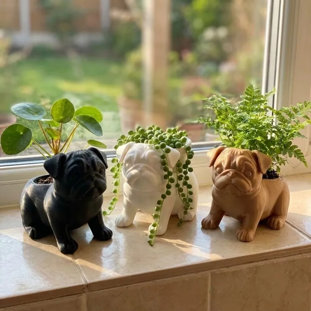 3D Printed Animal Shaped Planter PLA Funny Design Pug Figurine Plant Holder Pug Shaped Handmade Craft Handmade Planter