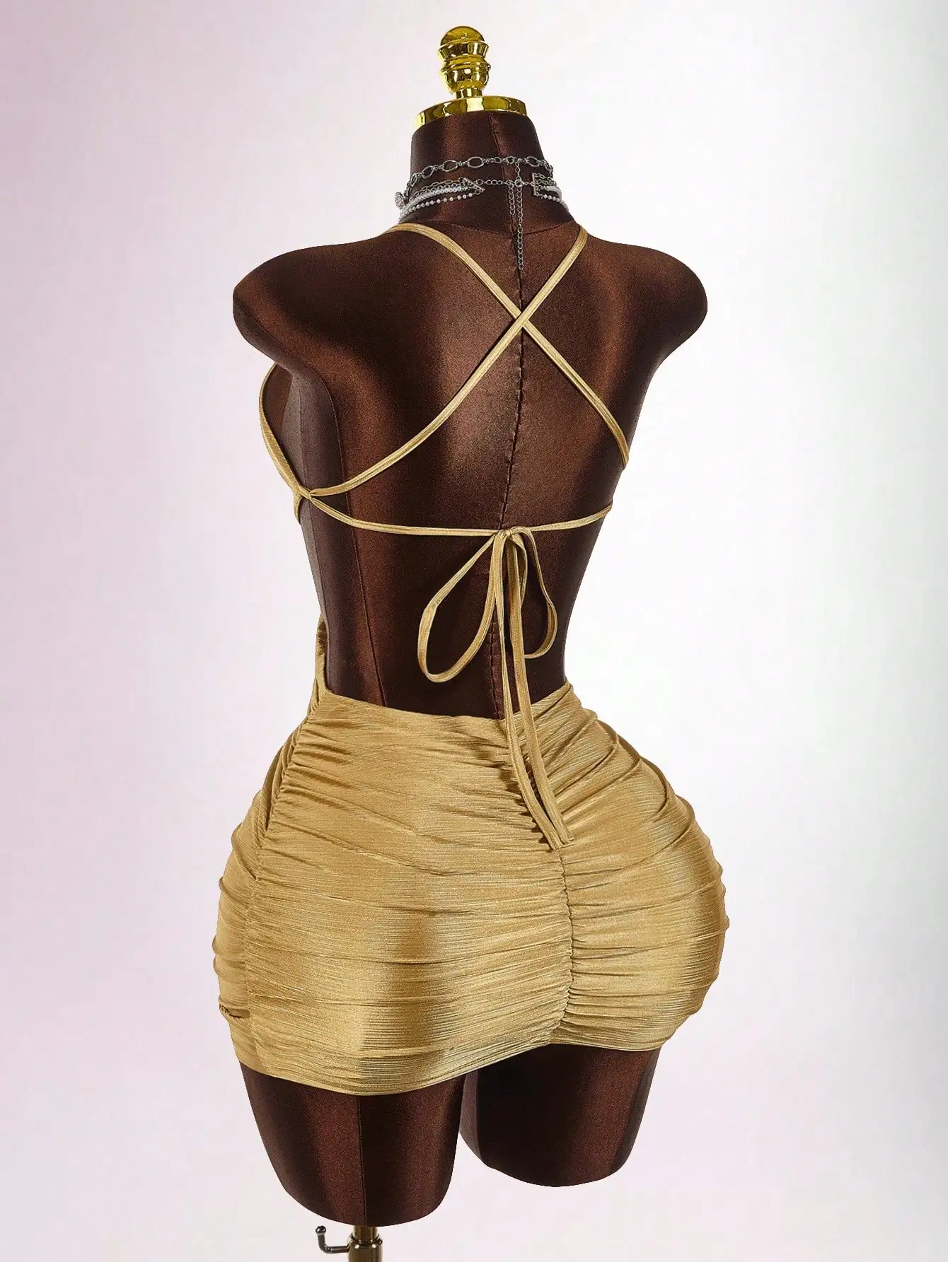 

Женское мини-платье с перекрестными завязками на спине, сексуальный наряд для вечеринок и Рождества, юбка с драпировкой, однотонное