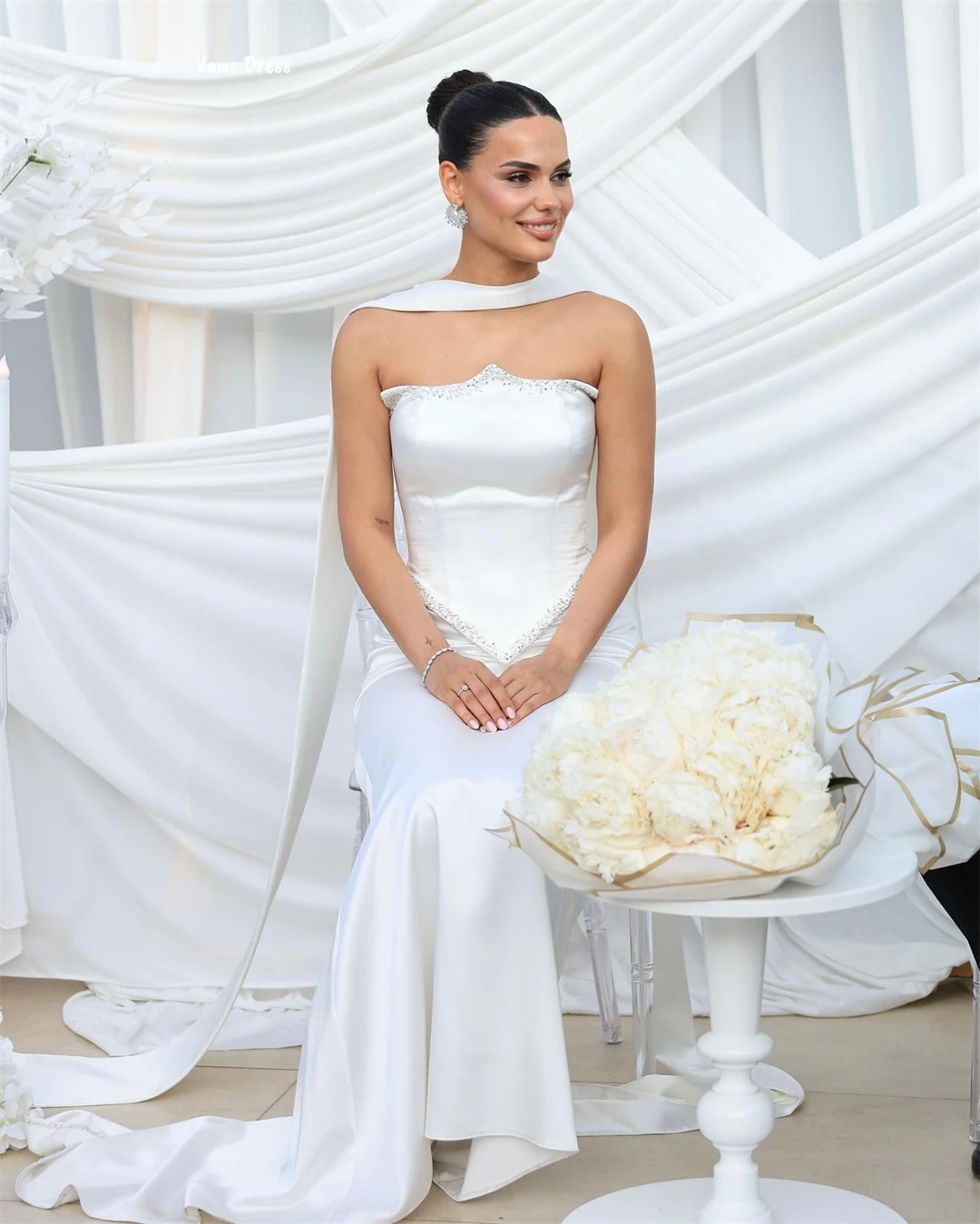 Vows Robes De cóctel vestido De noche mujer vestidos De tela satinada vestidos De fiesta elegantes hechos a medida 2025 línea A vestidos De baile con cinta