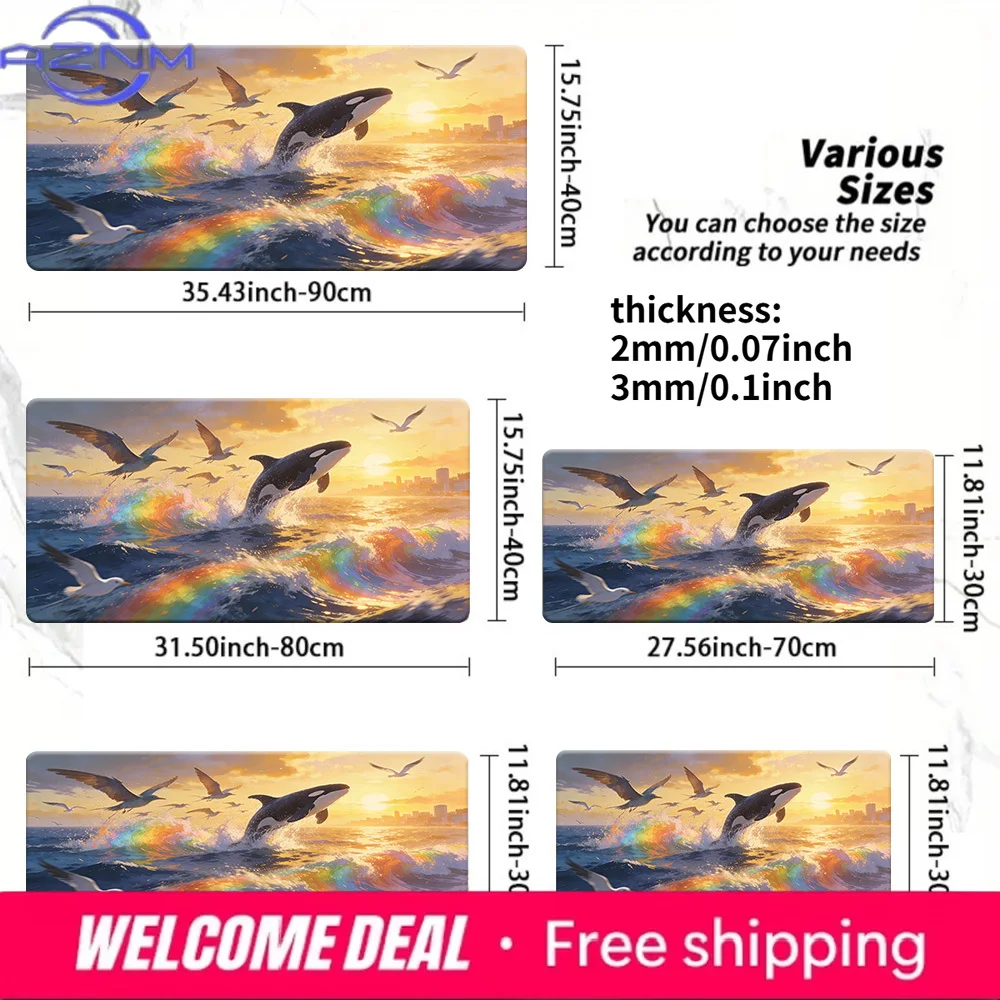 Anime Orca Rainbow Wave Sunset Large Extended Gaming Mouse Pad Non-Slip Desk Mat 2mm 3mm Thick