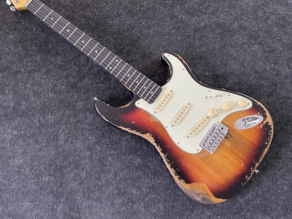 High-quality 6-string electric guitar, MAHOGANY body, sunburst paint, hand-made surface, free delivery