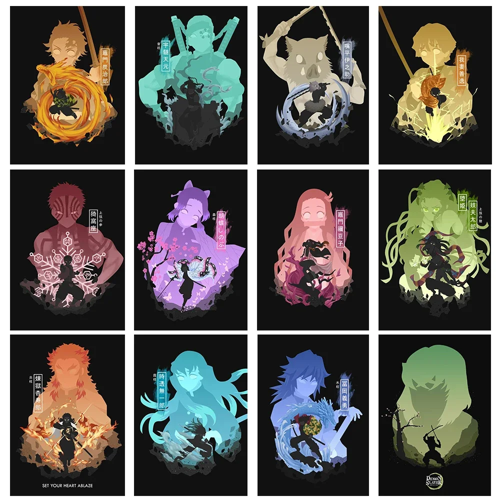 Póster en lienzo de Anime Demon Slayer, Tanjiro Nezuko, pintura artística de pared para el hogar, imágenes impresas, decoración para dormitorio y sala de estar, regalos Murales