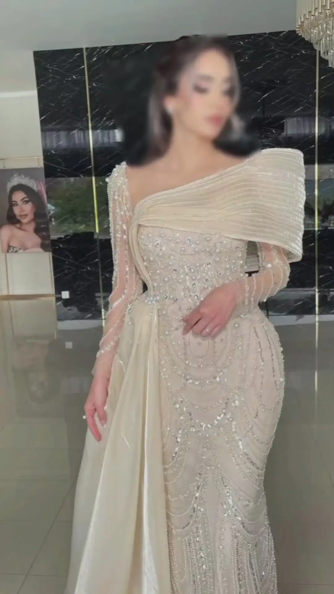 Saudi Arabia Luxury Evening Dresses Jersey Mermaid/Trumpet Celebrity Gown Ivory Off-the-shoulder Pearls Beading Prom Dress Long image 3