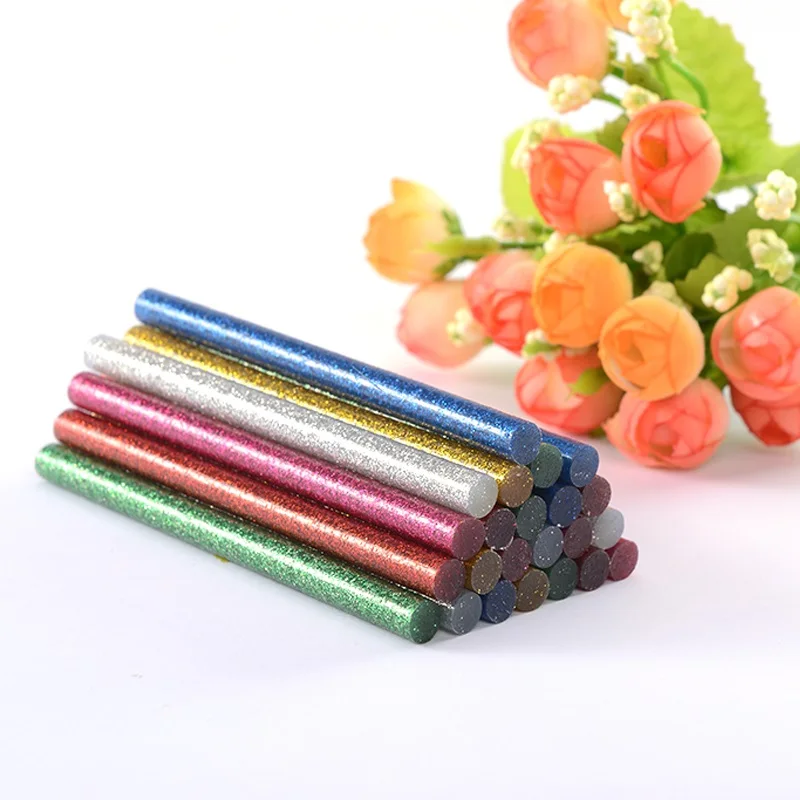 Barra de pegamento en polvo con purpurina sólida, 5 uds., 7x100mm, Color termofusible, pistola eléctrica profesional, adhesivo, herramienta de fabricación artesanal para artistas DIY