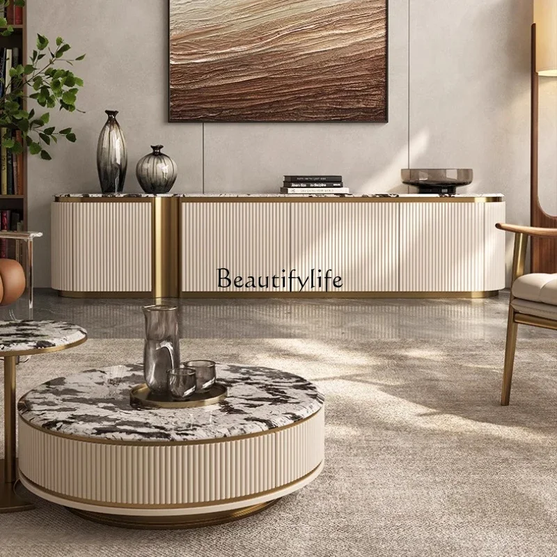 

Ljy Light luxury high-style marble TV cabinet, living room home Italian minimalist villa solid wood super crystal stone cabinet