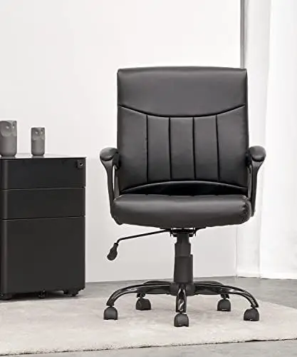 Büro-Bürostuhl aus Leder, Computer-Schreibtischs tuhl mit mittlerer Rückenlehne, Lordos stütze und gepolsterten Armlehnen, ergonomisch verstellbarer Schalter