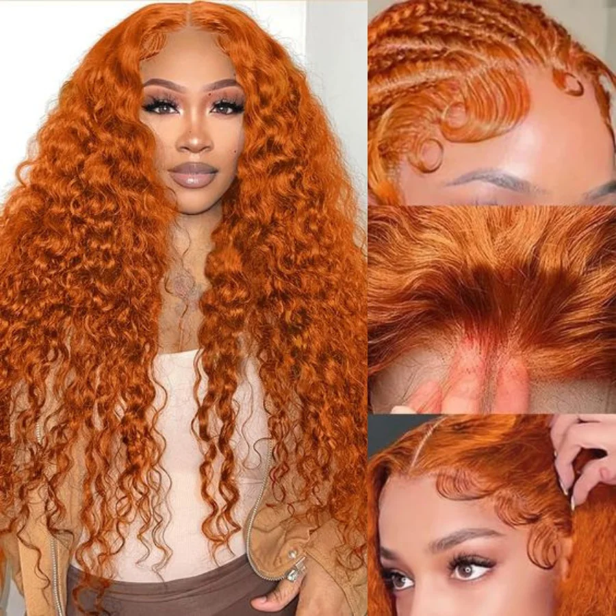 200% Gossip Orange Ginger Wig Curly Water Human Hair Wigs For Women T Part Wigs Machine Made Beginner Friendly