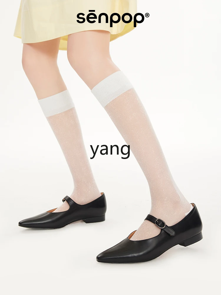 LMM black stockings thin stacking socks women's sandals socks summer black with small leather shoes medium tube socks