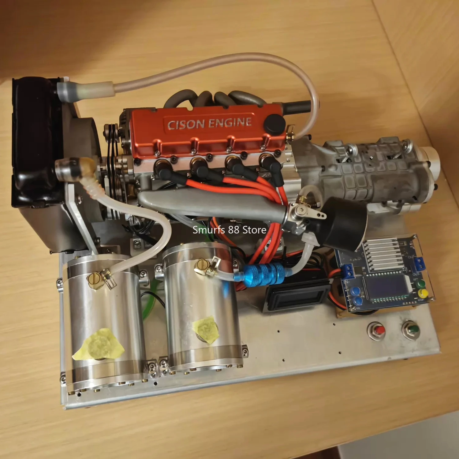 CISON Four Cylinder Engine Model with Gearbox Metal L4 Internal Combustion Engine with Base Finished Product Engine Model Toy
