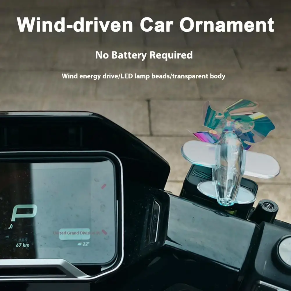 Wind-driven Car Ornament 4pcs Car Ornaments with Light Dynamic Rotating Aircraft Shape Decorations Easy Installation Motorcycle