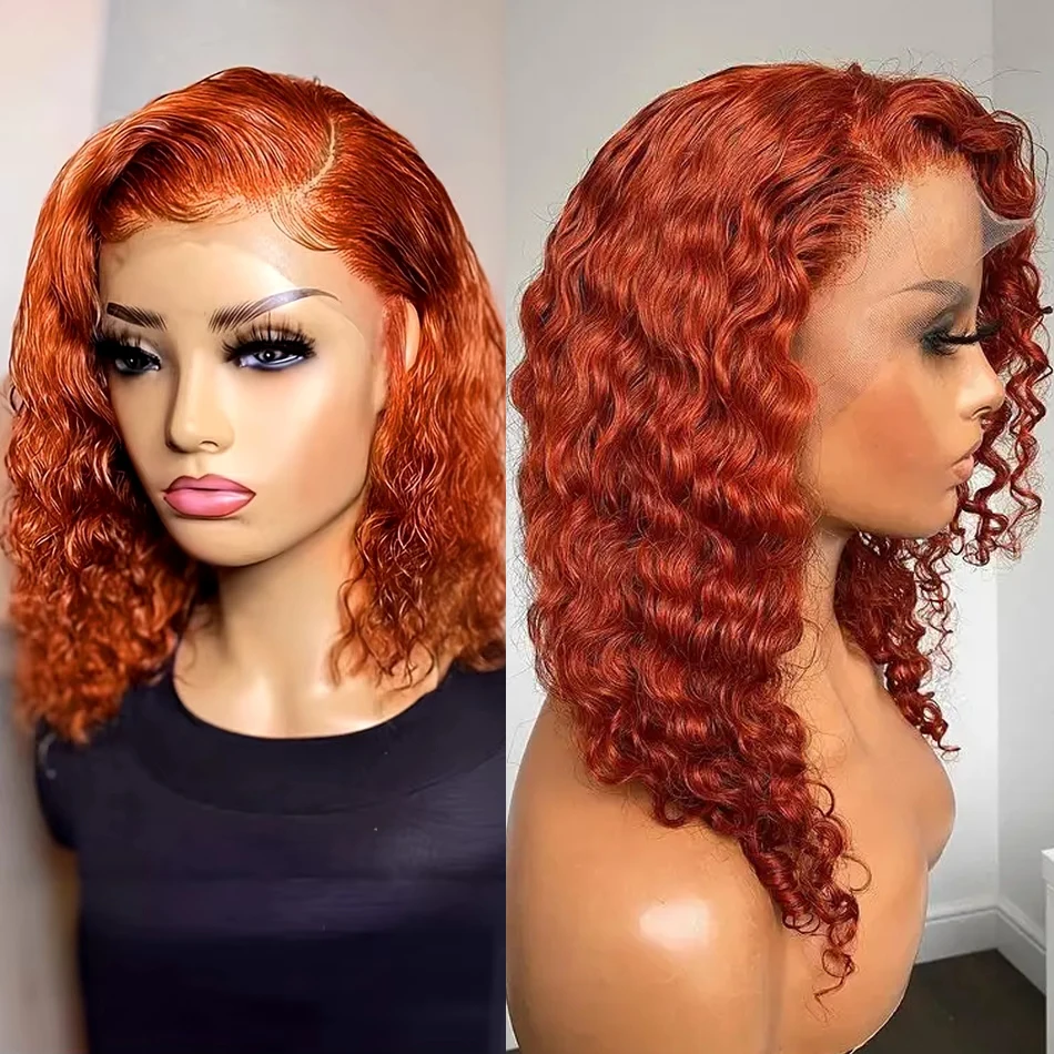 

Ginger Orange Deep Bob 13X4 Lace Front 180% Curly Bob Wig PrePlucked With Baby Hair Raw Indian Human Hair Wig Sale Human Wig