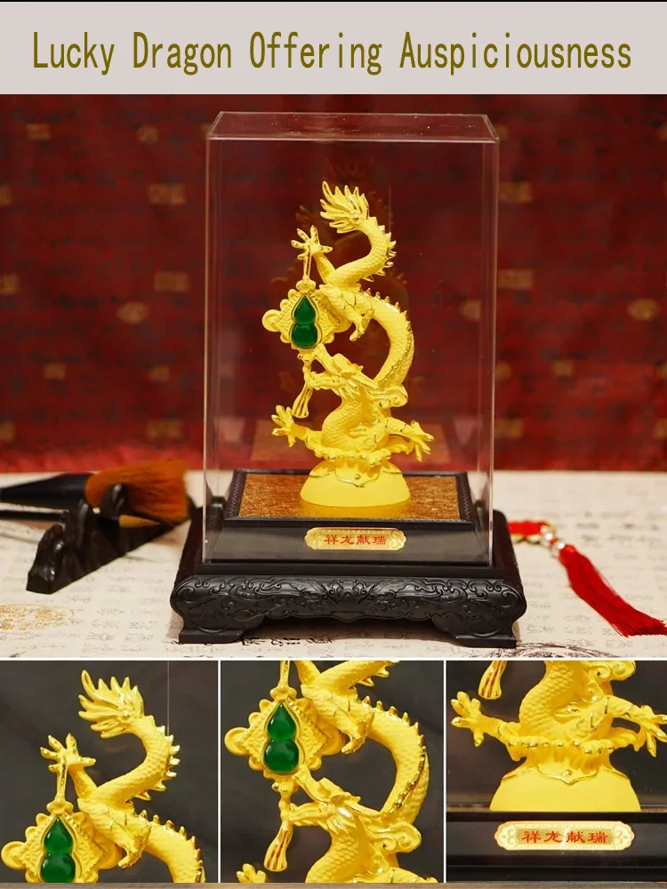 Southeast Asia HOME OFFICE company SHOP TOP GIFT Talisman Auspicious GOOD LUCK gold-plating royal Dragon FENG SHUI Ornament dec