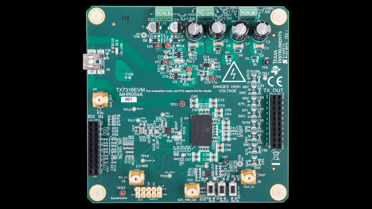 Texas Instruments TX7316EVM RF Development Tools TX7316 16-kanaals 3-niveau of 8-kanaals 5-niveau zender evaluatiemodule