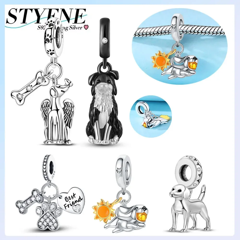 925 vergoldetes Silber, süßer schwarzer Welpe, Welpe, laufende Perlen, Charms, Boutique-Geburtstagsparty-Armbänder für Frauen, DIY-Schmuck, Geschenk