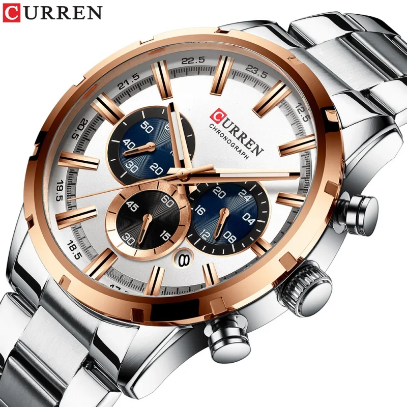 

CURREN 8355 Fashion Stainless Steel Men's Watch, Waterproof Quartz Six-Hand Calendar Steel-Strap Business Watch