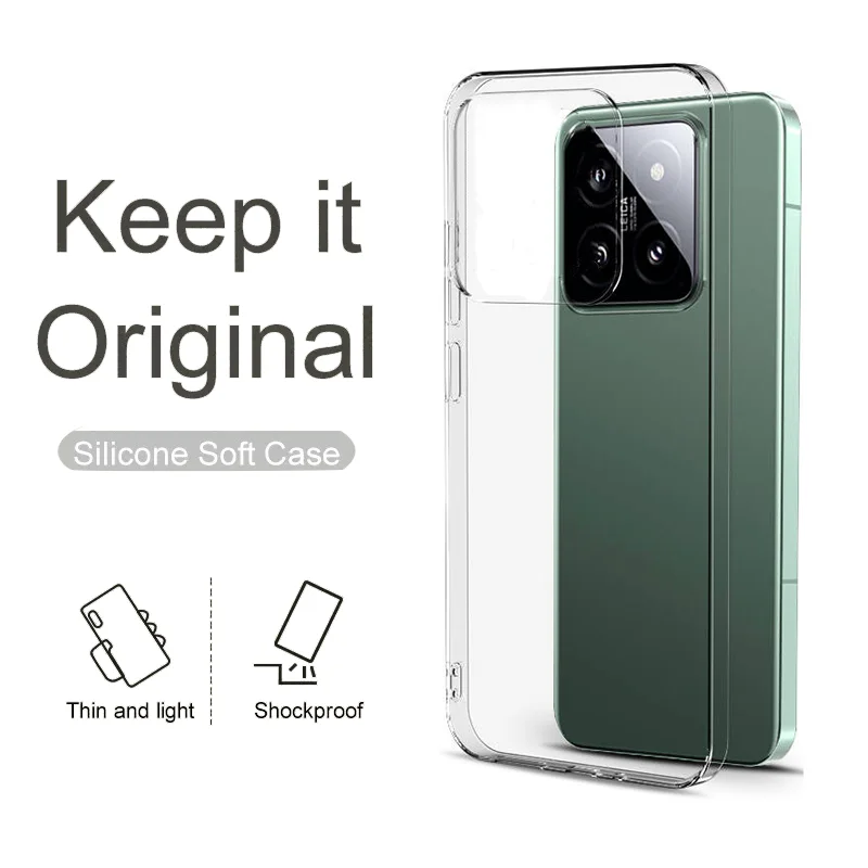 Ultra Thin Solid Color Silicone corner slim pad Soft Clear Case For xiaomi 14 pro Shockproof Crystal Back Cover Coque Outer case