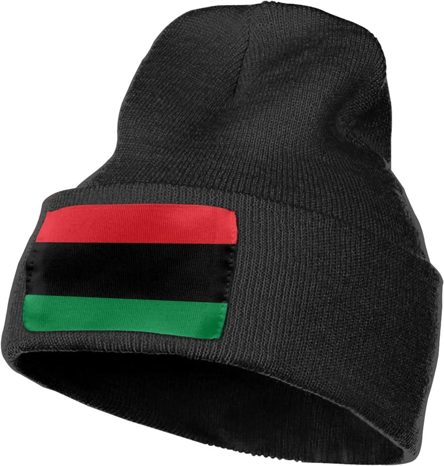 Pan African Flag Knit Beanie Winter Hats for Men and Women Knitted Cuffed Skull Cap Acrylic Daily Beanie Hat