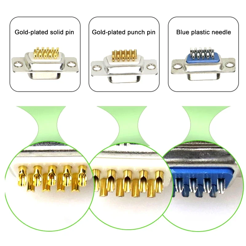VGA HDB15 Solder Terminals Pure Copper Gold Plating Computer Video Connector 3 Rows of 15 Pins Solid Needle Host Monitor Plug