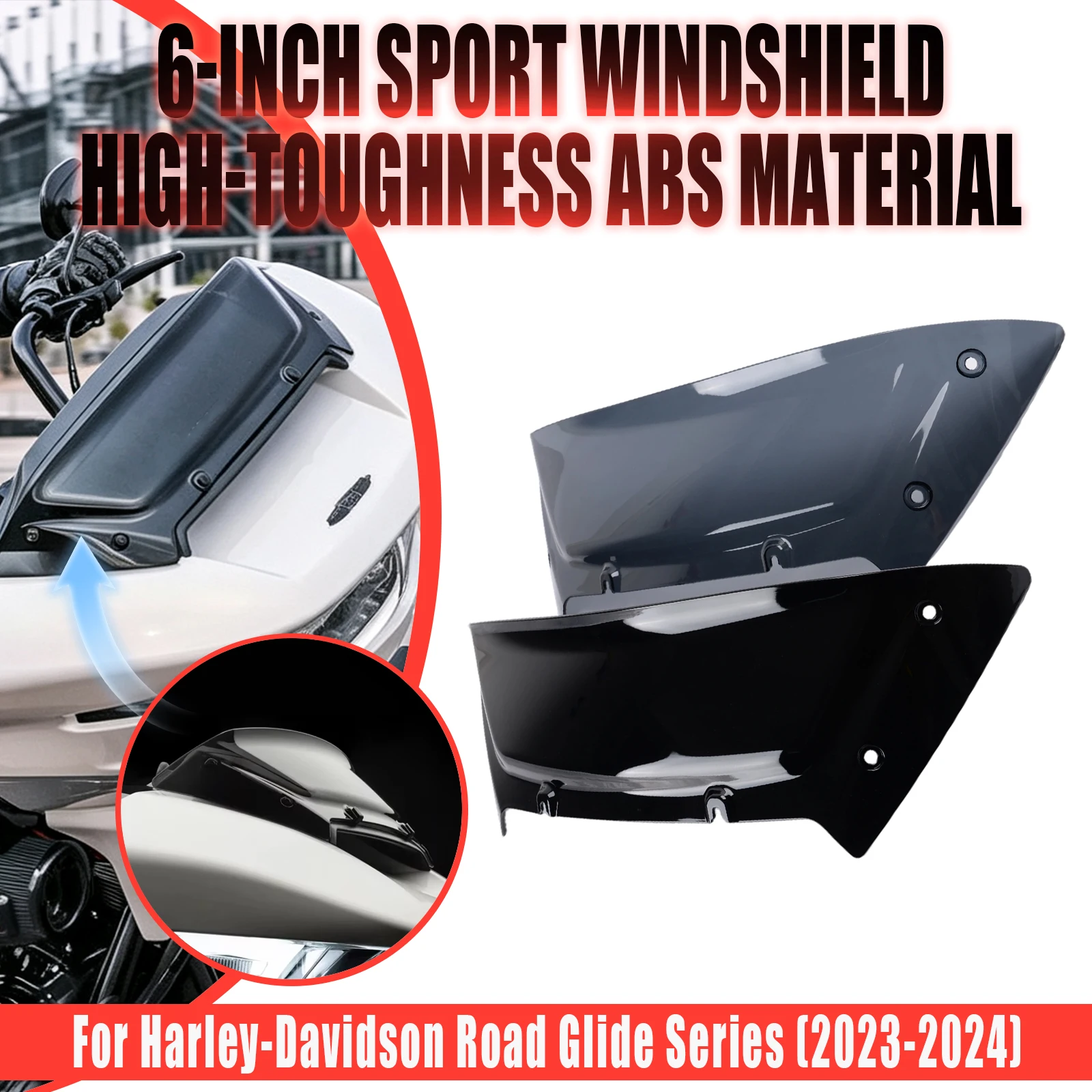Motorcycle 6 Inch Windshield Windscreen Front Deflector Wave Splitter For Harley Road Glide FLTRX CVO 2023-2024