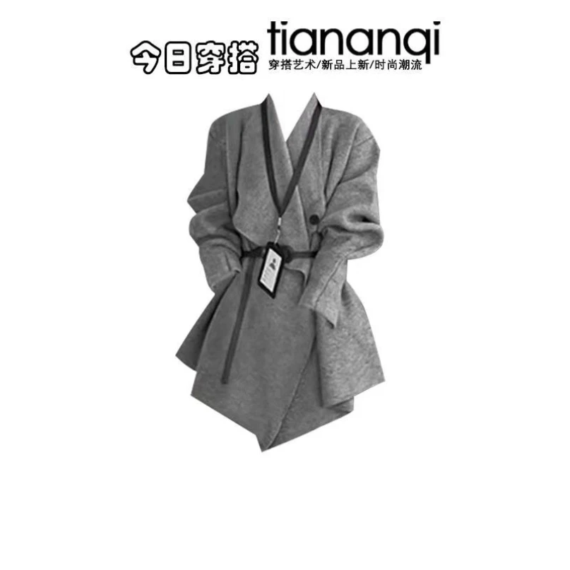 الربيع والخريف الكورية نمط المرأة الحد من العمر محبوك سترة سترة + التخسيس نمط بروتيل فستان قطعتين مجموعة #5