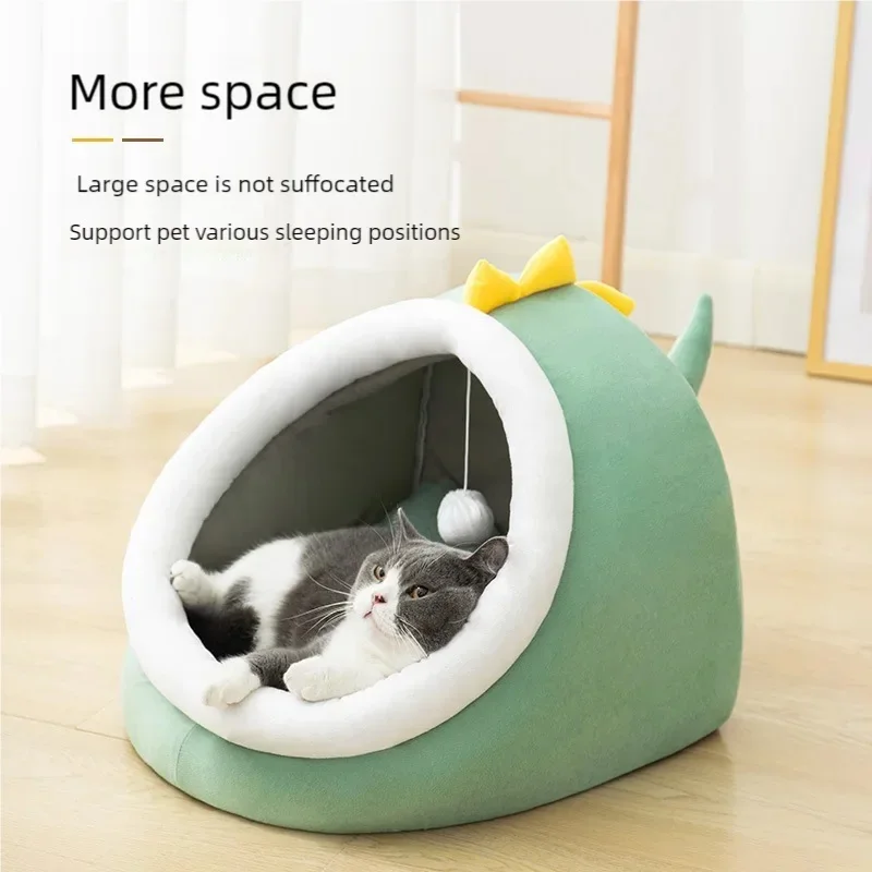 

Dinosaur cat nest, cat and dog universal winter warm semi closed dog nest, small dog detachable washable cat house, pet nest