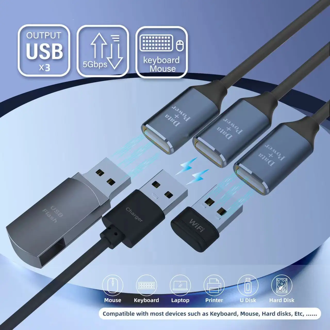 Adaptateur multi-répartiteur 3 en 2 USB C HUB 2.0 Type C 3 ports, adaptateur secteur OTG USB pour Macbook Pro 13 15 Air Pro iPad Pro PC ordinateur