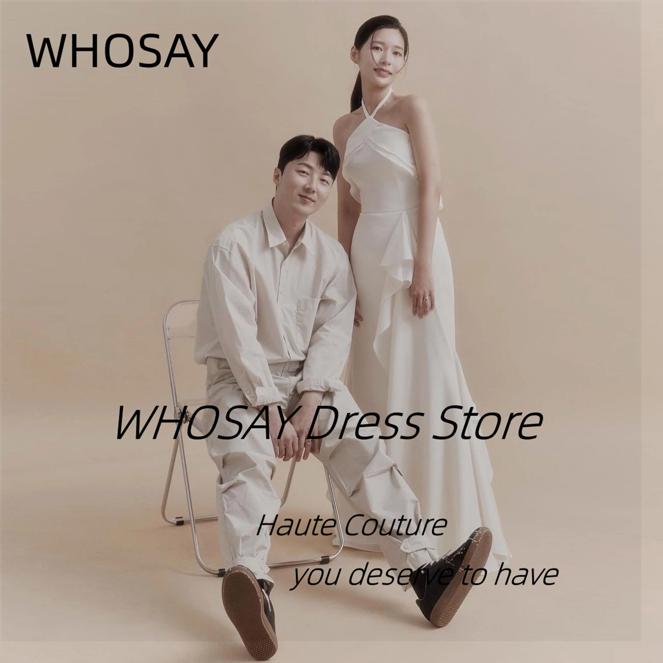 

WHOSAY Wedding Dress 2024 Girls Wear Halter Neck Sleeveless Korea Special Party Dresses Photos Shoot Sexy Backless 웨딩드레스 L