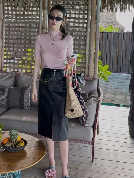 

Кожаная юбка для женщин с завышенной талией, повседневная, из натуральной кожи, короткая, без пояса, осень 2025, новинка