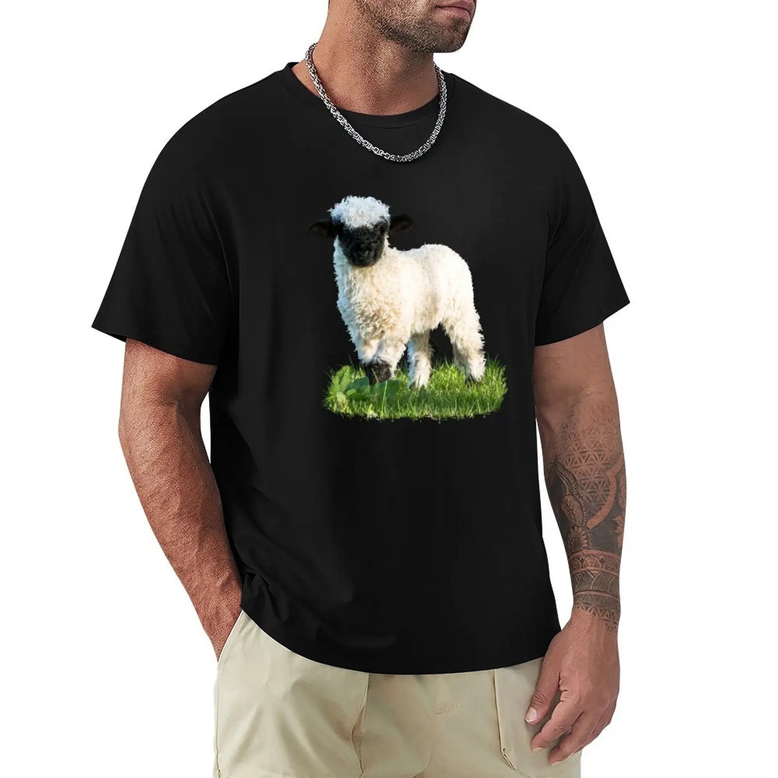 Valais Blacknose Lamb in a Meadow T-Shirt Novelty Graphic Tee Shirt