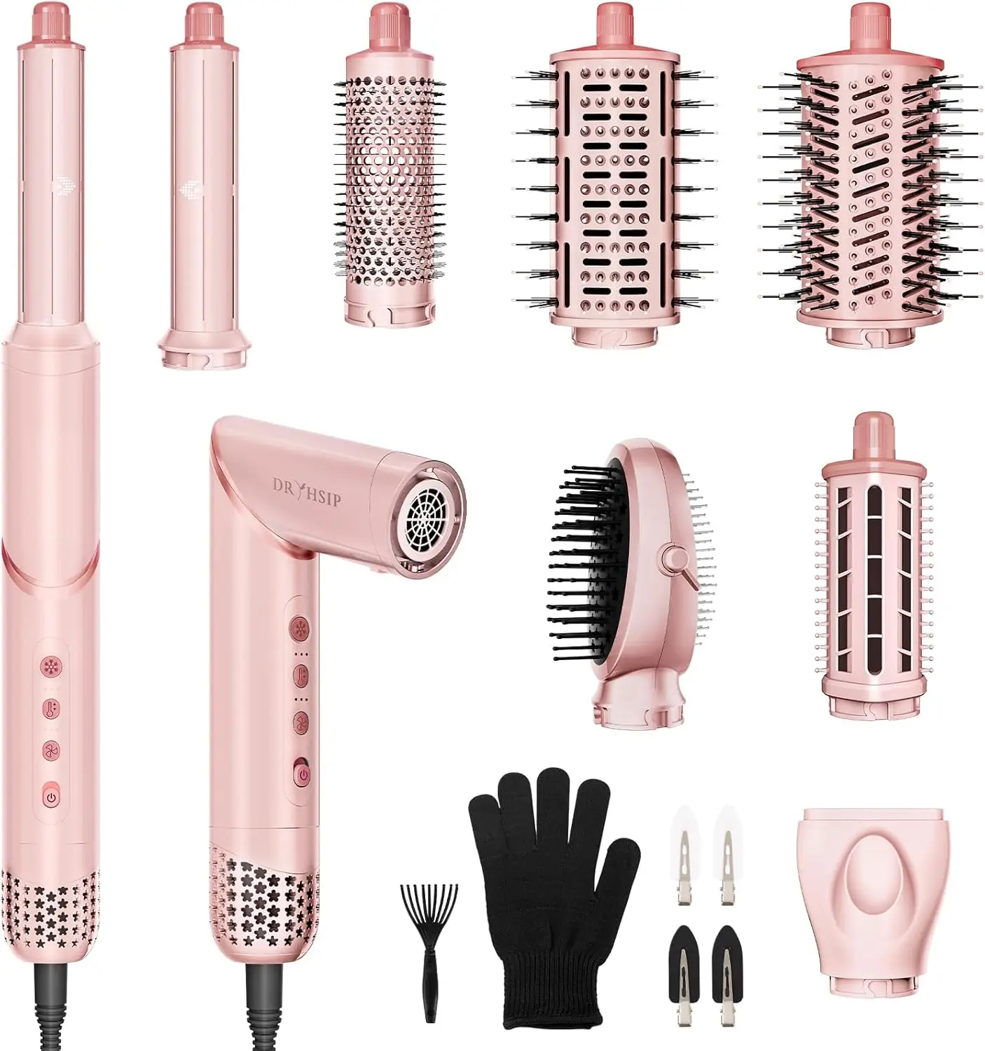 

Многофункциональный складной стайлер-фен 8-в-1 с ионной технологией для быстрой сушки, завивки и выпрямления волос, розовый