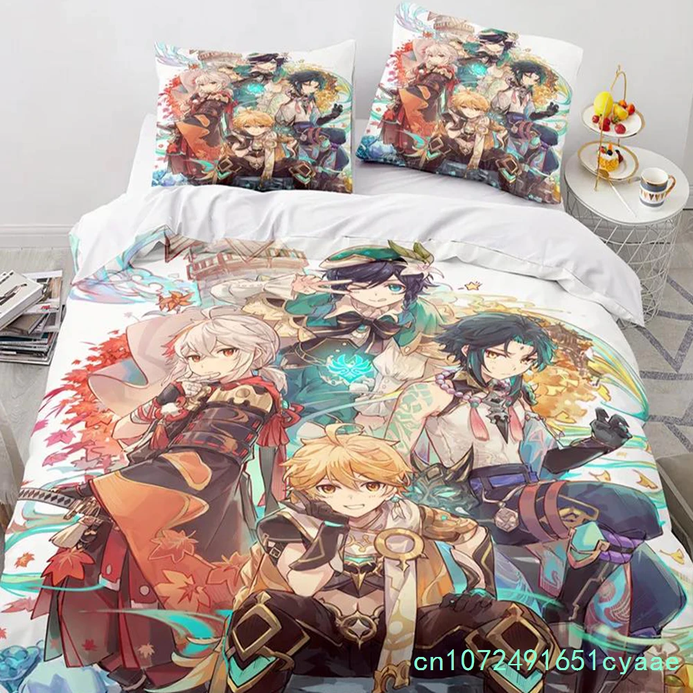 Game Genshin Impact Comforter Bedding Sets Quilt Bed Cover Duvet Cover Pillow Case 2-3 Pieces Sets Kids Adult Size