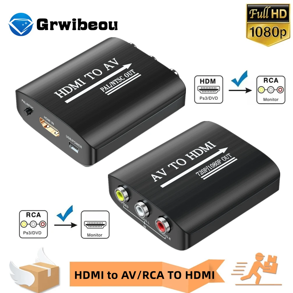 1080P HDMI-compatible TO AV RCA CVSB L/R Video Scaler Adapter HD Video Box Converter AV To HDMI-compatible Converter Support PAL